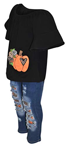 Unique Baby Girls Ripped Denim Jeans Animal Print Pumpkin Ruffle Outfit2