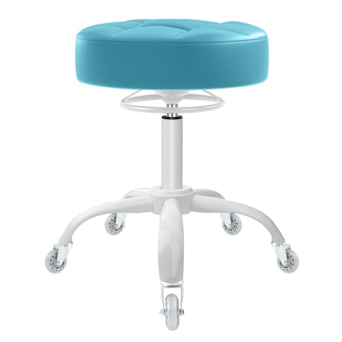 Image of Rolling Stool Heavy Duty 400lb: Super Soft Seat Cushion,360 Swive,Height Adjustability,No Squeaky Noises,No Tip Over,New Upgraded stool Salon Stool Chair, Tattoo Facial Massage Spa Medical(Cyan)