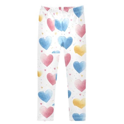 Cute Pastel Colored Pink Blue Hearts Girls Leggings Kids Yoga Pants Dance Active Tights 4T