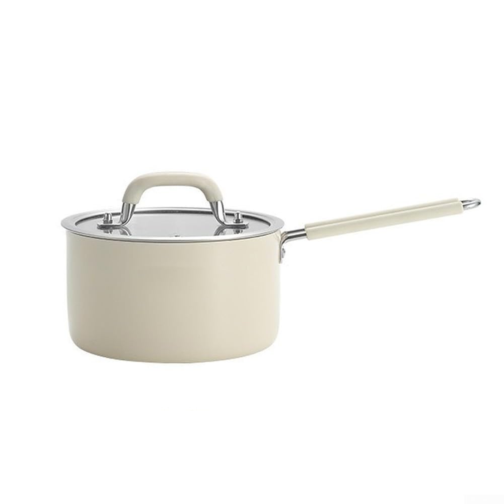 Cazo de cocina amarillo para guiso de sopa hirviendo y desayunos con leche