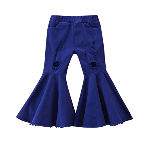 Baby Girls Ripped 𝐑uffle Flare Pants Wide Leg Elastic Waistband Bell Bottoms Kids High 𝐑ise Straight Leg Jeans