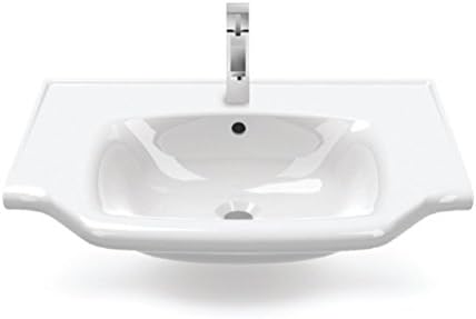 CeraStyle 081000-U-One Hole Yeni Klasik Rectangular Ceramic Wall Mounted/Self Rimming Sink, White