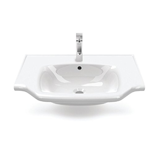 Cerastyle 081000-U-One Hole Yeni Klasik Rectangular Ceramic Wall Mounted/Self Rimming Sink, White #TOP1