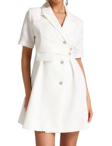 BELLA BARNETT White Blazer Dress Mini Business Dress V Neck Short Sleeve Dress Asymmetric Wrap Dress