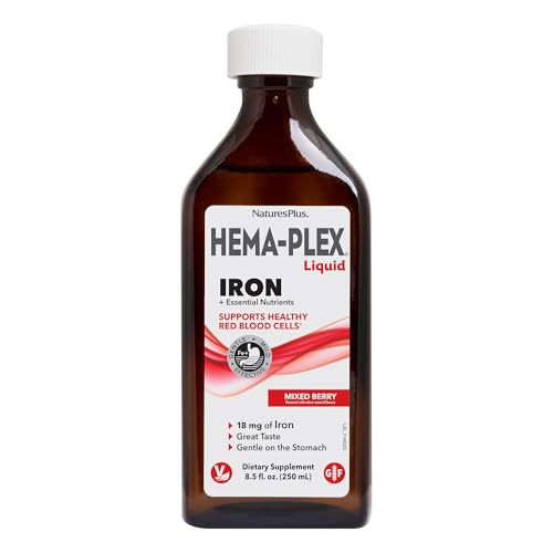 NaturesPlus Hema-Plex Liquid Iron Mixed Berry - 8.5 oz - Iron & Essential Nutrients - Vegan Gluten Free - 25 Servings