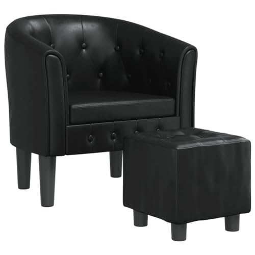 vidaXL Sillón con Taburete Cuero sintético Negro