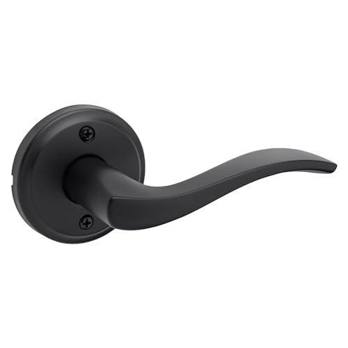 Image of Kwikset Sedona Dummy Door Handle, Single Sided Lever for Closets, French Double Doors, and Pantry, Matte Black Non-Turning Right Handed Interior Push /Pull Lever, with Microban Protection