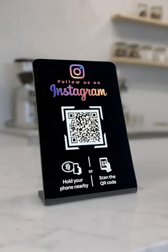 Aufsteller für Instagram mit QR-Code und NFC-Chip (Englisch) 16,5 x 10,5cm - schwarz