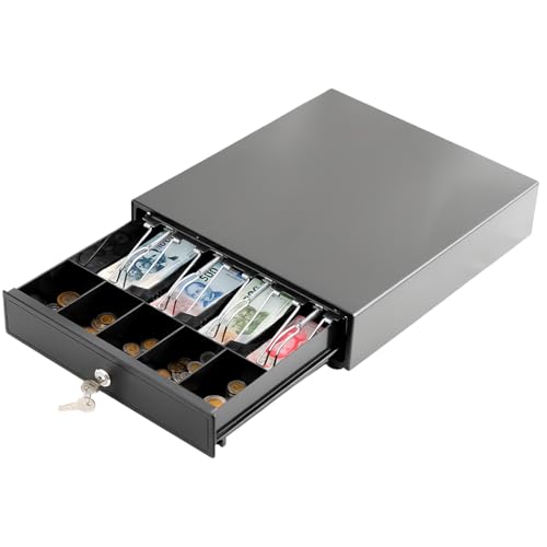 SEAFON Cajon de Dinero Metalico Caja Registradora Compartimento para 4 Billetes 5 Monedas Conexión RJ11 Impresora Termica Punto de Venta Negocios Emprendimiento Dinero