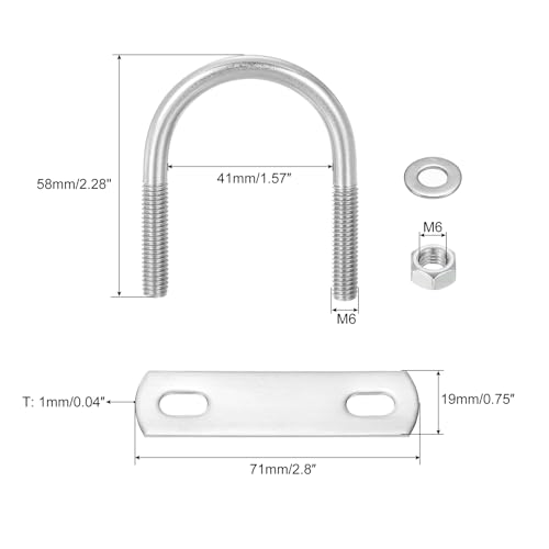 Image of uxcell Round U-Bolts, 8 Sets 40mm(1.57 inch) Inner Width 58mm Length M6 304 Stainless Steel U Clamp Bolt with Nuts and Plates, for Boat Trailer