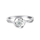 Musihy Alianza de boda de oro blanco y platino para mujer, anillos de compromiso solitarios para mujer, flor trenzada con diamante de 0,4 quilates, Metal, Diamante