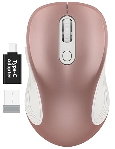 Image of WisFox 2.4G Wireless Mouse for Laptop, Ergonomic Computer Mouse with USB Receiver and Type-C Adapter, 3 Adjustable Levels DPI, 6 Button Cordless Wireless Mice (Rose Gold)