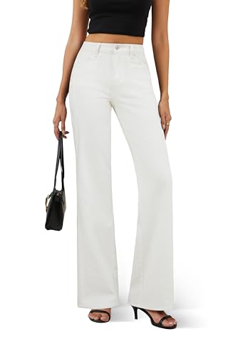 Best Petite White Jeans for Women Over 50: Flattering Fits That Won't Quit on You 15 FLYING BANANA Women's Wide Leg Jeans High Waisted Strechy Jeans (Off-White, 8)