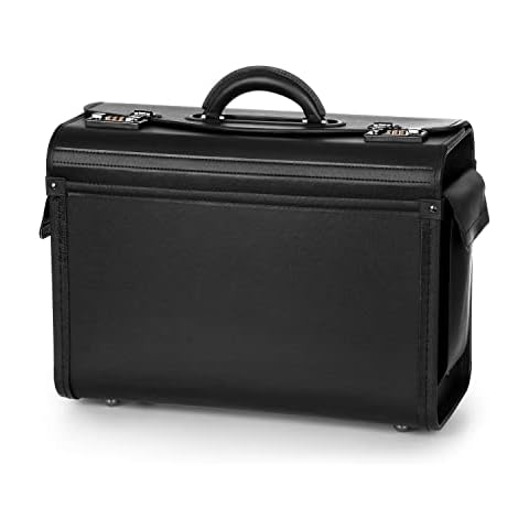 Tassia Business Briefcase Attaché Bag - Luxury Pilot Case Flight Business Case - Secure Hand Luggage Pilot Case with Gun Metal Combination Locks, Laptop Case with Overnight Compartment Cover