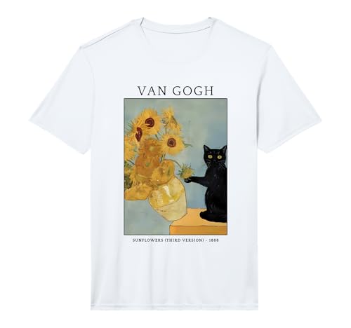 Funny Van Gogh Sunflowers Cat Meme Van Gogh Art Graphic Performance T-Shirt