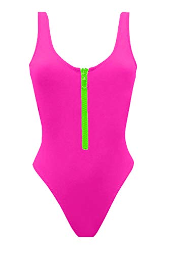 Chyrii Women One Piece Monokini Zipper Front High Waist Thong Swimwear Beachwear Rosy S #TOP4