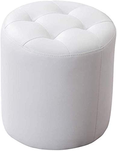 Repose-Pieds Rond en Bois et Cuir PU Blanc 36x40cm