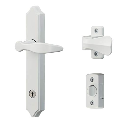 Ideal Security 1216 Surface Mount Storm Door Handle with Lock and Key for 1 1 inches Thick Doors (White 4-Posts)