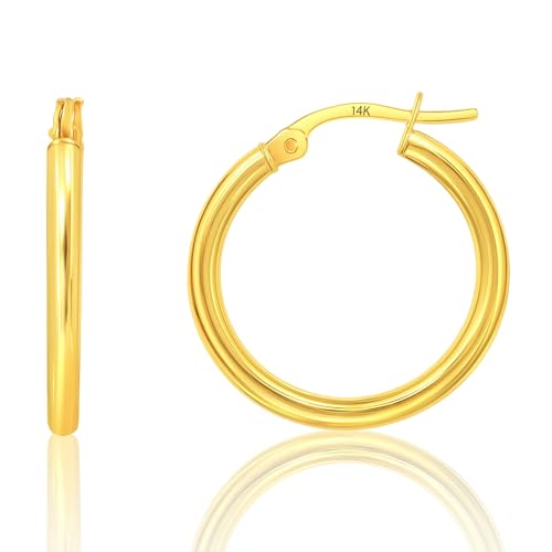 Solid 14K Gold Hoop Earrings for Women | Real Yellow 14K Gold Hoop Earrings with Click Tops | 0.75 Inch Anti Tarnish 14 Karat Earring Hoops by MAX + STONE