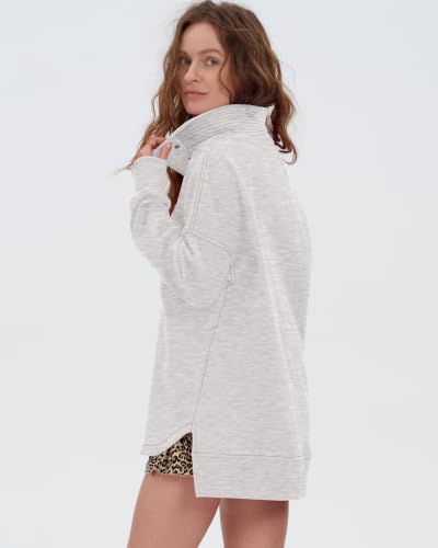 Locachy Womens Oversized Sweatshirt Snap Button Henley Neck Fashion Outfits — view 2