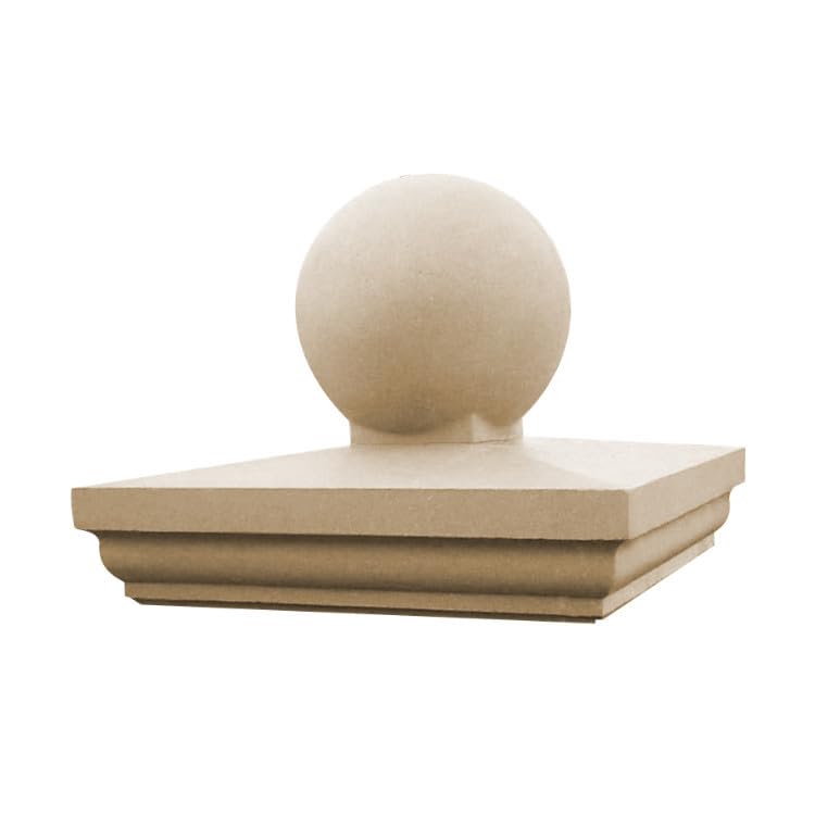 Fluted Pier Cap 460mm x 460mm with 12" Ball Finial, Cast Stone Garden Ornament, 3 Colours: Buff, Natural Portland, Charcoal (Buff)