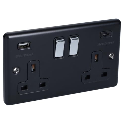 Enchufe USB tipo C de 2 bandas negro mate y cromo pulido W67MBPC