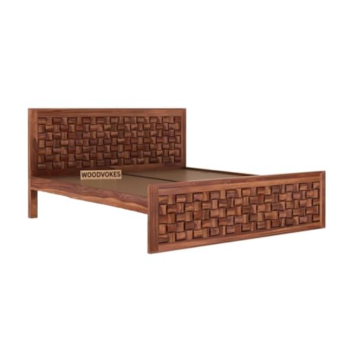 Image of Sheesham Wood 1 Bed Without Storage Solid Wooden Cot Bed Elegant and Functional Bedroom Living Room Home (Honey-Newar, King)