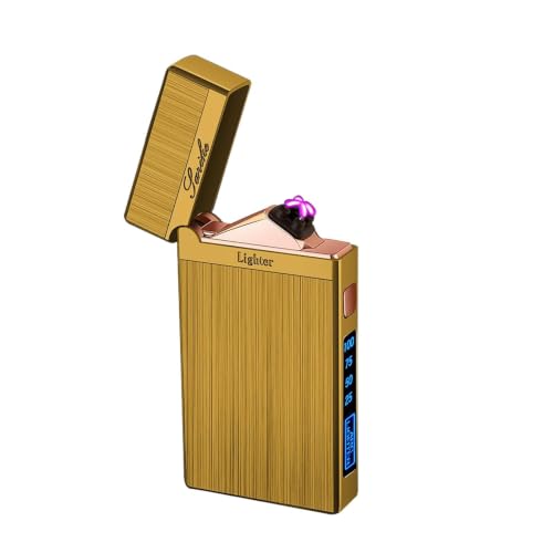 SKRFIRE Winddichtes Lichtbogen-Feuerzeug, wiederaufladbar, USB-C-Feuerzeug, elektrische Feuerzeuge mit knackigem Öffnungs-Sound, Batterieanzeige, LED-Licht, gebürsteter Metallkörper für Feuerwerk