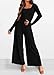 KIRUNDO Long Sleeve Jumpsuit for Women 2025 Summer Fall Fashion Lightweight One Piece Square Neck Wide Leg Romper Pockets(Black, Medium)