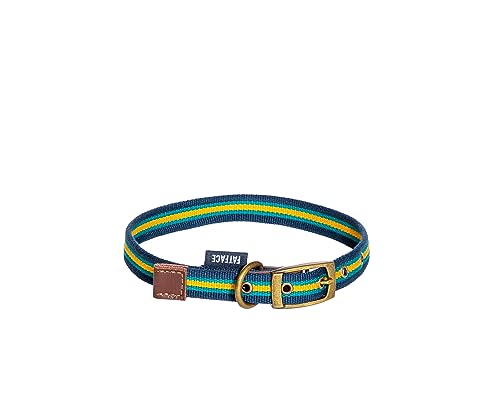 Danish Design FatFace Bold Stripe Blue and Yellow Woven Genuine Leather Trim Metal Buckle Dog/Puppy Collar Small 15mm 35-45 cm - Image 2