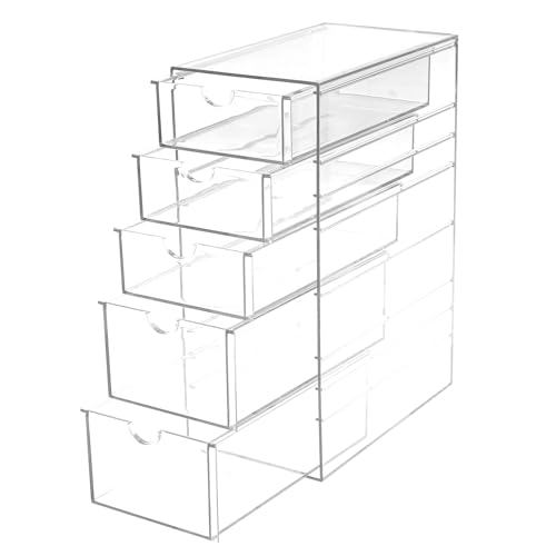 Boîte de Rangement Bureau à 5 Tiroirs, Casier Tiroir Bureau Empilable en Acrylique à 5 Niveaux, Organiseur Bureau avec Tiroirs pour Fournitures, Articles de Papeterie et Accessoires