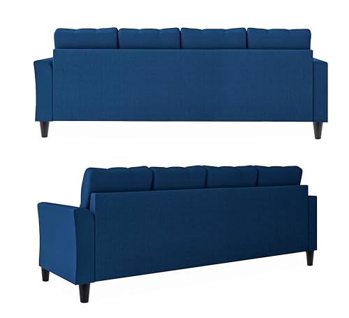 Image of Adorn India Maddox Tufted L Shape 5 Seater Chenille Sofa Sofa Set LHS (Blue) (3 Year Warranty)