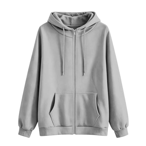 Zip Up Hoodies for Women Lightweight Casual Long Sleeve Sweatshirts Grey - image 5