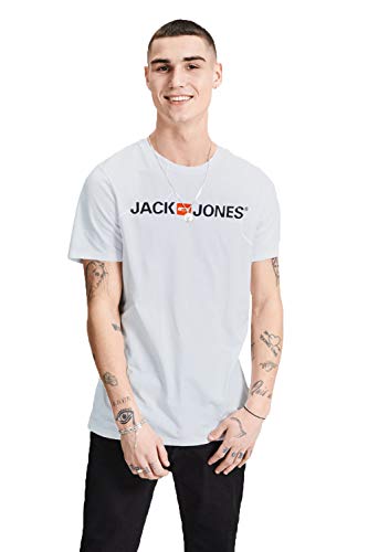 Photo de JACK & JONES Jjecorp Logo Tee Ss Crew Neck Noos, T-Shirt Homme, Blanc (White Detail: Slim Fit), X-Large