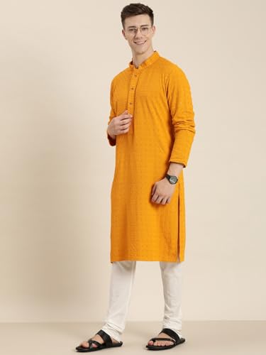 Image of Amazon Brand - Tavasya Men Rayon Blend Embroided Regular Kurta