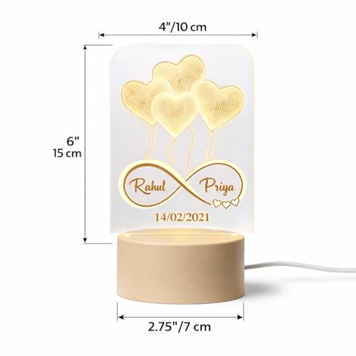Image of Custom Infinity Couple Name LED Lamp Birthday Gift - Customized Gift Romantic Acrylic Frame Heart Balloons for Anniversary & Valentine Gift for Girlfriend, Wife Mom & Dad - 4x6 Inch