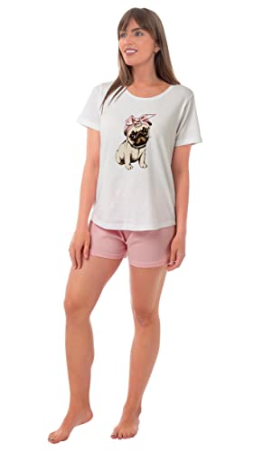 Nikaro Pyjamas Court de Coton de Carlin de Dames Mignon avec Le Masque d'oeil de Roquet (36-38) Pink Cover