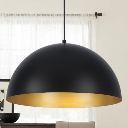 ASHUAQI 18 inch Black Dome Pendant Light, Modern Farmhouse Pendant Light, Large Pendant Lamp for Kitchen Island Dining Room Bedroom Hallway Foyer