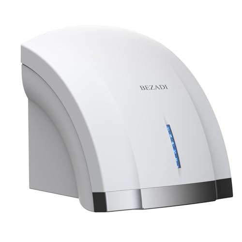 BEZADI 1800W High-Speed Hand Dryer, Automatic Hot & Cold Airflow, Wall Mounted, Compact Commercial Hand Dryer for Home, Industry, Bathroom - 110V, White, ABS