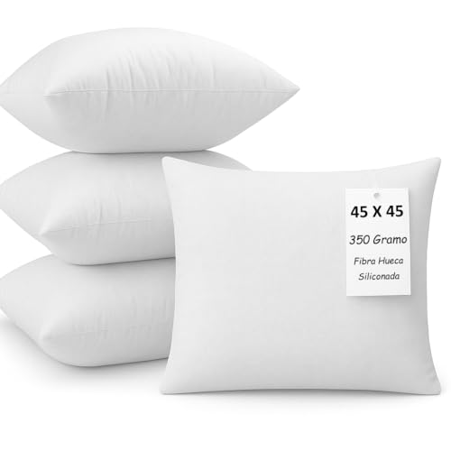 Col & Cor 4 Rellenos de Cojín Fibra Hueca Siliconada Antialérgico – Cojines Sofá con Relleno, Almohada Sofá y Cojines para Cama – Cojín Decorativo para Casa, Relleno para Cojines (Paquete de 4, 45x45)