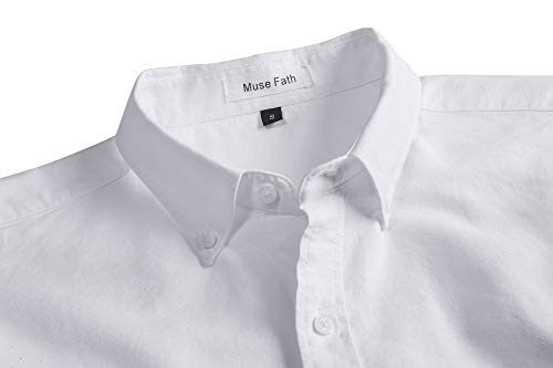 MUSE FATH Men's Oxford Dress Shirt-Cotton Casual Long Sleeve Shirt-Interview Dress Shirt-White-XXL — view 4