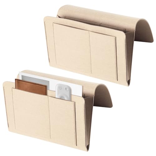 Mlysnd 2pcs Bett Organizer zum Einhängen, Betttasche Filz Nachttisch Aufbewahrungstasche Beige 32 * 21cm,Gelb