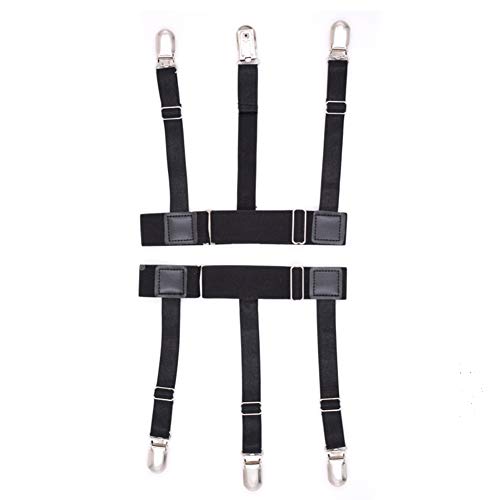 Garter Style Shirt Stays Adjustable Elastic Suspenders Shirts Belts Holder with 3 Non-Slip Locking Clamps for men women 2-Pack (1 Pair)