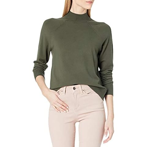 Daily Ritual Women's Fine Gauge Stretch Long-Sleeve Mock Neck Sweater, Olive, Large Cover