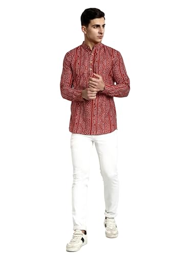 Image of Vardha Men's Cotton Printed Short Kurta with Comfortable Fit and Simple Style and Regular Look | Kurta for Men