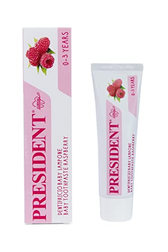 President DENTIFRICIO BABY PER BAMBINI DA 0 A 3 ANNI. Gusto Lampone, Senza Fluoro, parabeni, SLS, allergeni e PEG per far crescere i primi denti in modo sano, proteggendoli dalla carie - RDA 20-30ml