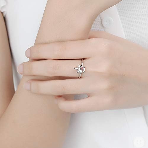 QIAMNI Cute Moonstone Unicorn Horse Mood Rings for Women Girls Kids 925 Silver Adjustable Size Ring Birthday Festival Gift Jewelry