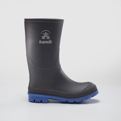 Kamik Kids Stomp Waterproof Rain Boots,Charcoal/Blue,8T