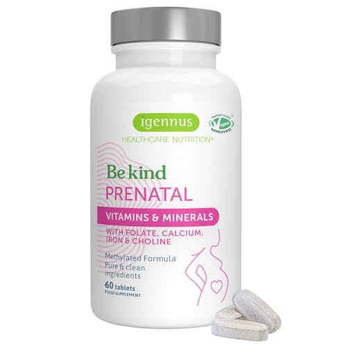 Igennus Methylated Prenatal Multivitamin for Women, Folate for MTHFR, High Absorption, Pure & Clean, Gentle Iron, Choline, Calcium & Magnesium, Vegan Pregnancy Vitamins, Halal, Non-GMO, 60 Tablets