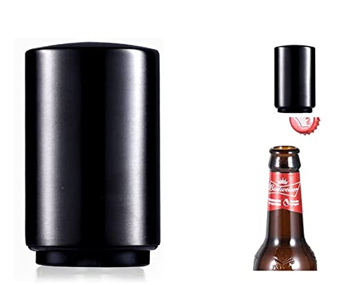 Anything & Everything Bottle Opener, Stainless Steel Automatic Push & Pull Bottle Opener (Black)